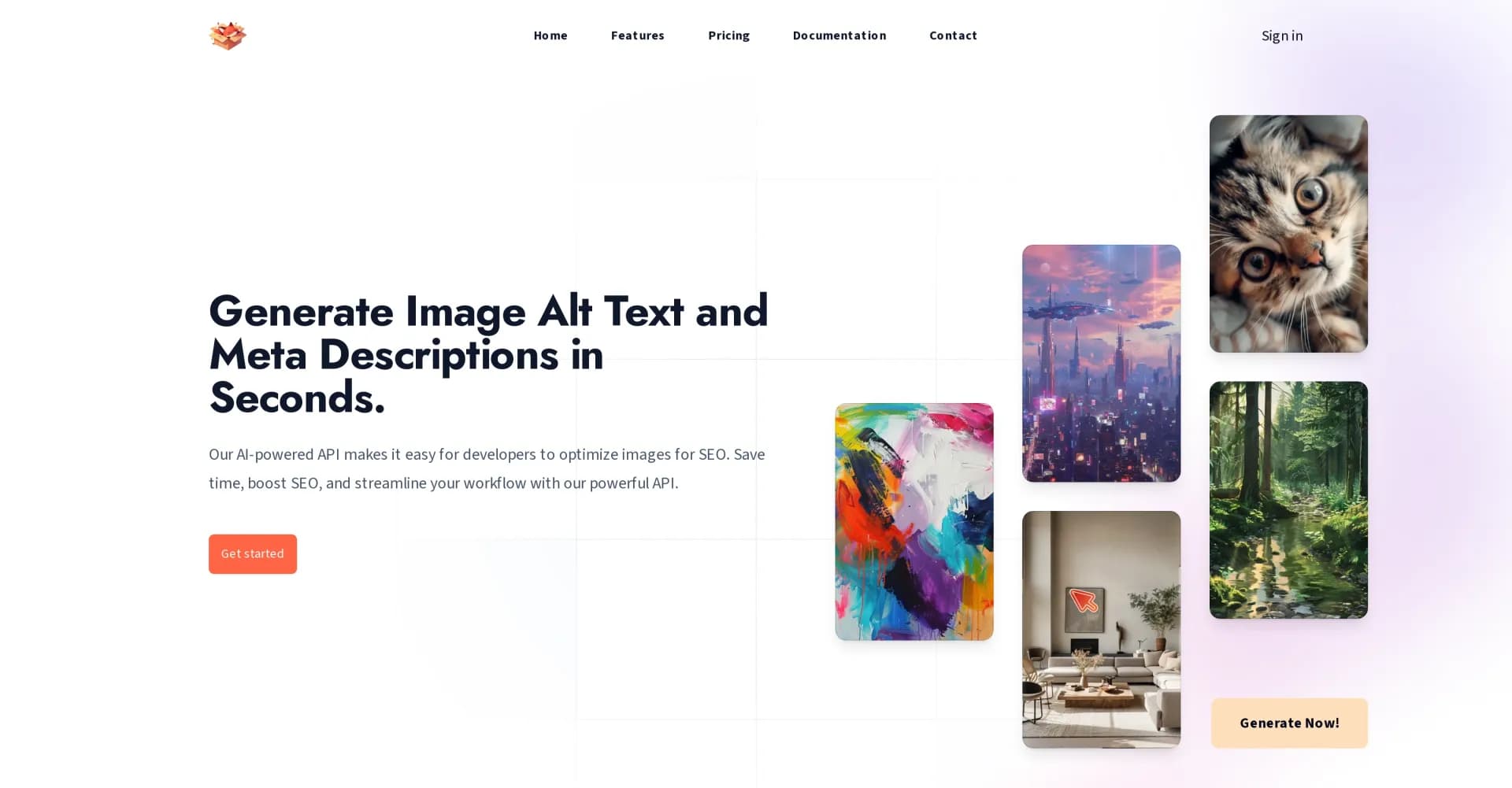 ForVoyez homepage screenshot — Generate SEO-optimized image metadata in seconds.