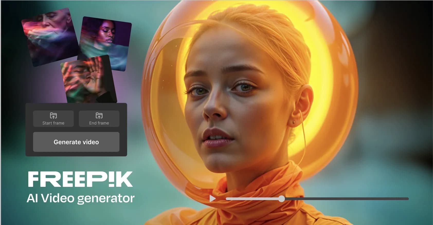 Freepik AI Video Generator homepage screenshot — Transform ideas into stunning videos with AI simplicity