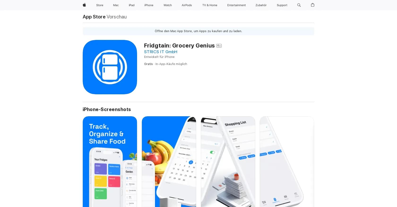 Fridgtain homepage screenshot — Grocery planner and shopping guide.