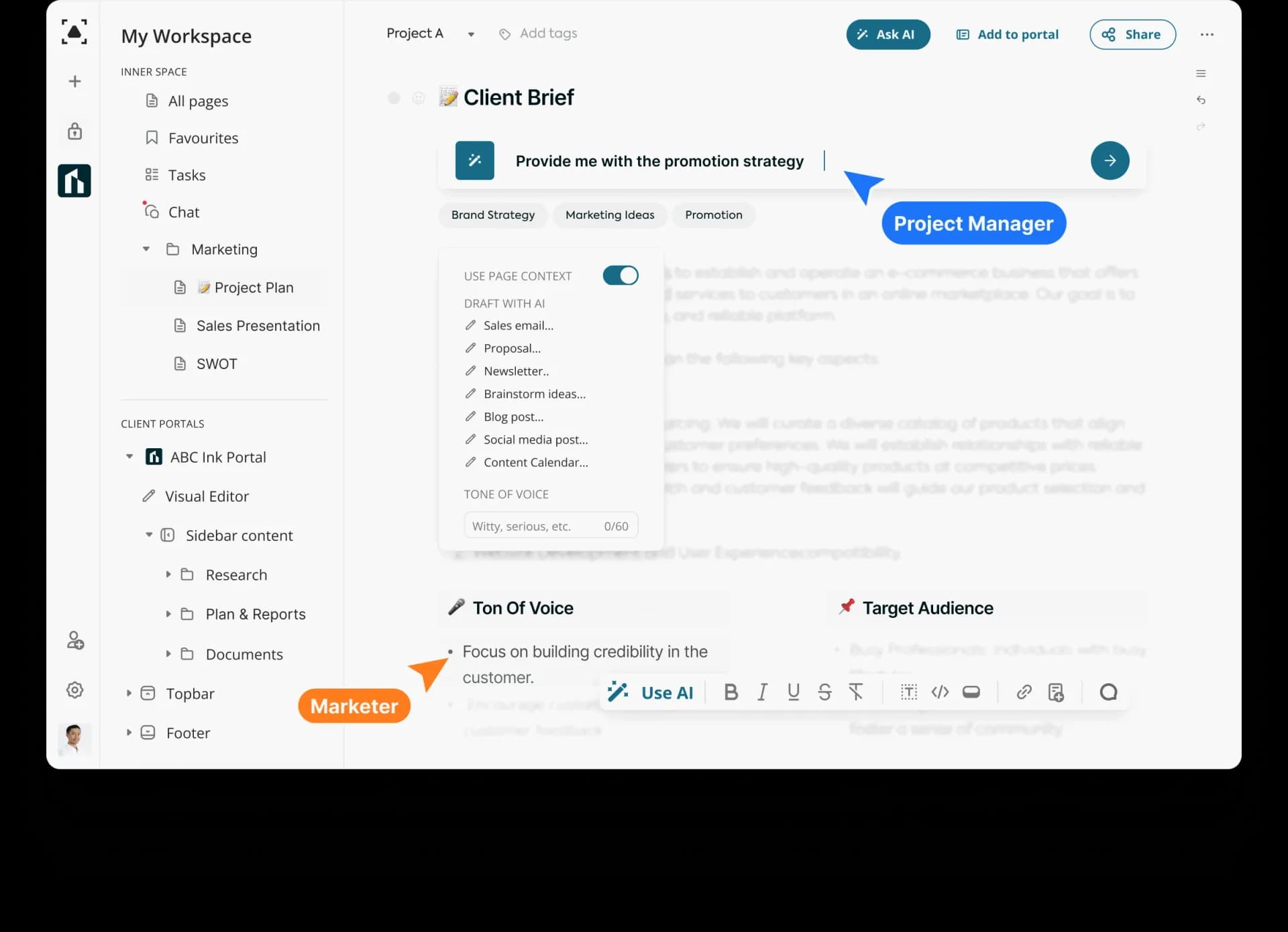 FuseBase AI homepage screenshot — Streamlined content creation for improved productivity.