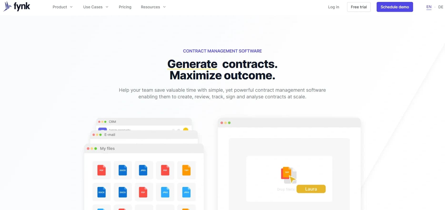 Fynk homepage screenshot — AI-powered contract management made simple.