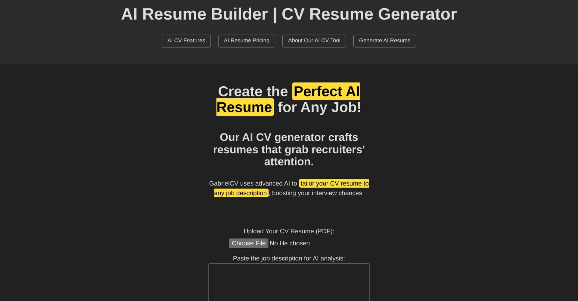 GabrielCV homepage screenshot — Craft resumes that grab recruiters' attention.