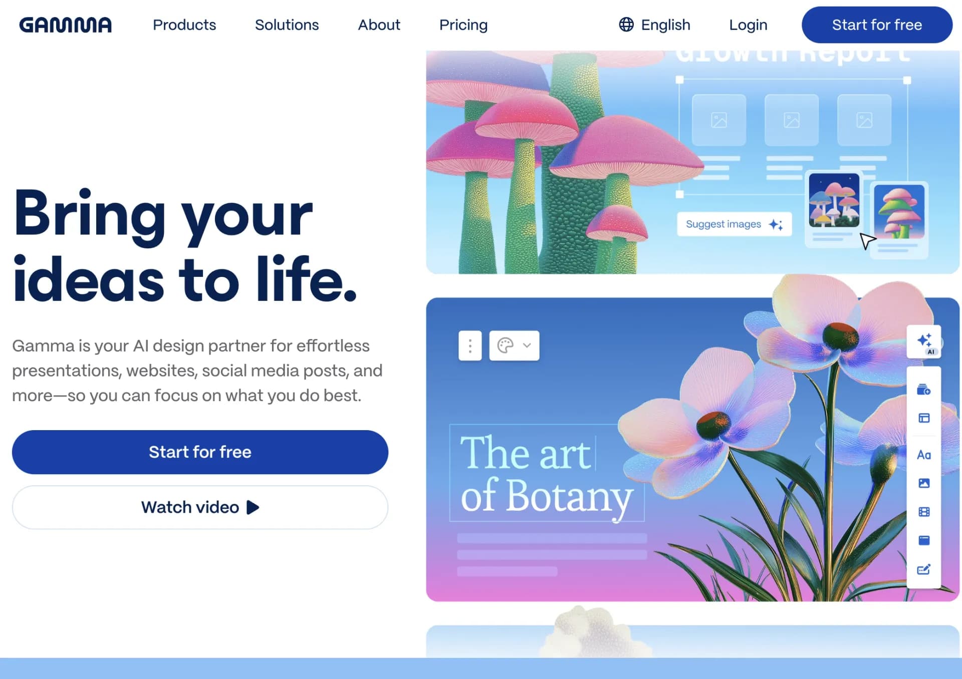 Gamma Appv1.8 homepage screenshot — AI-powered content creation, minus the hassle.