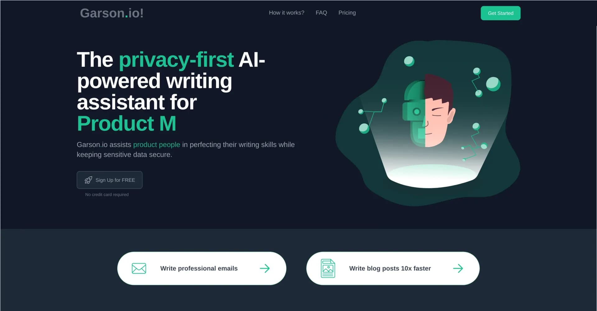 Garson homepage screenshot — Privacy-first AI writing assistant for product teams