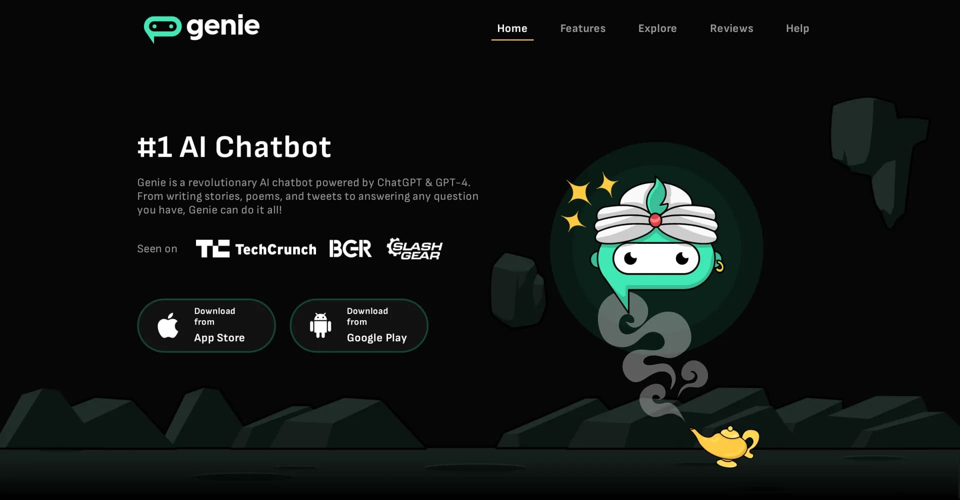 GenieAI homepage screenshot — Your all-in-one AI assistant for writing and knowledge