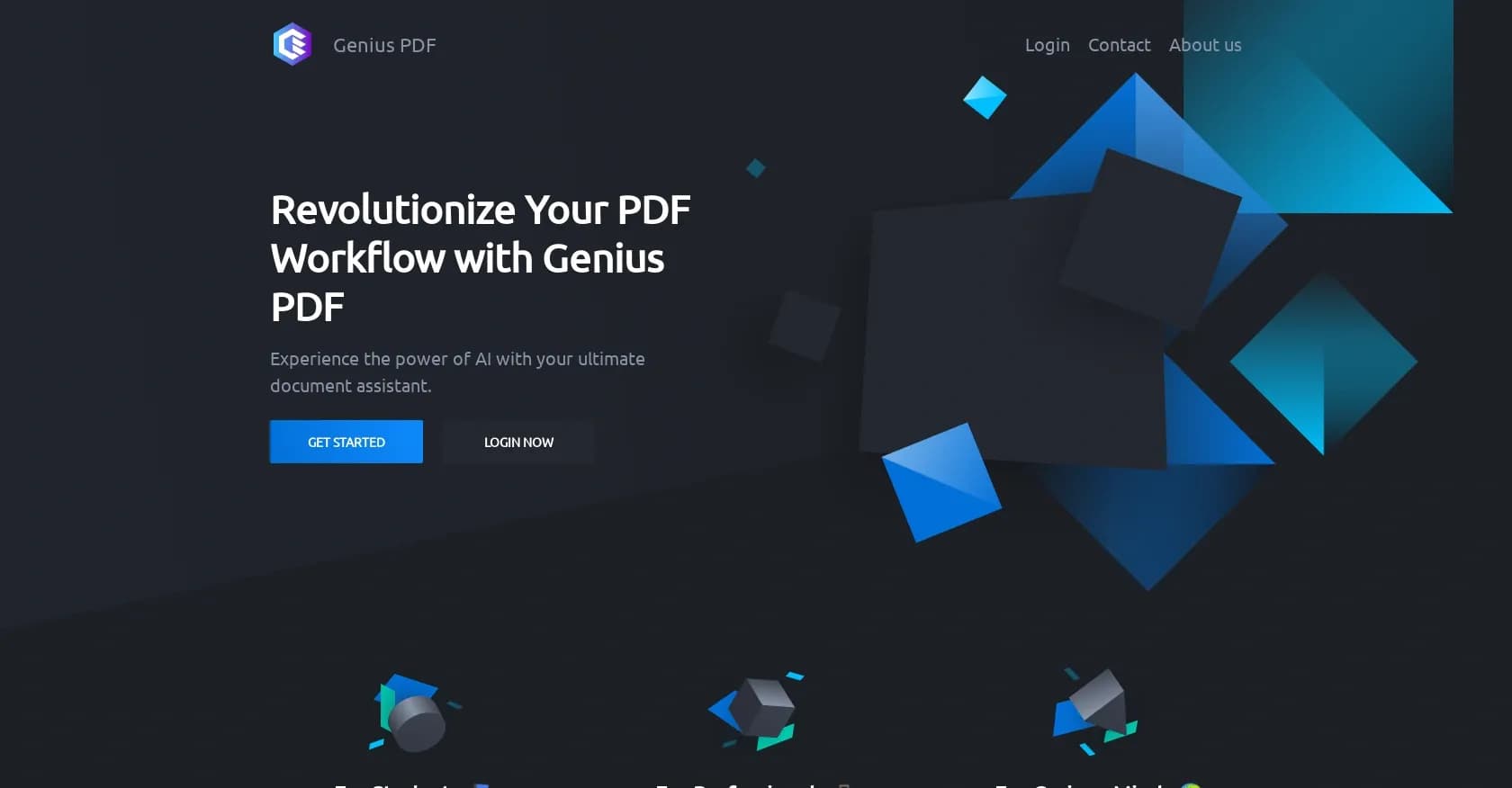 Genius PDF homepage screenshot — Revolutionize PDF analysis with AI-powered assistance.