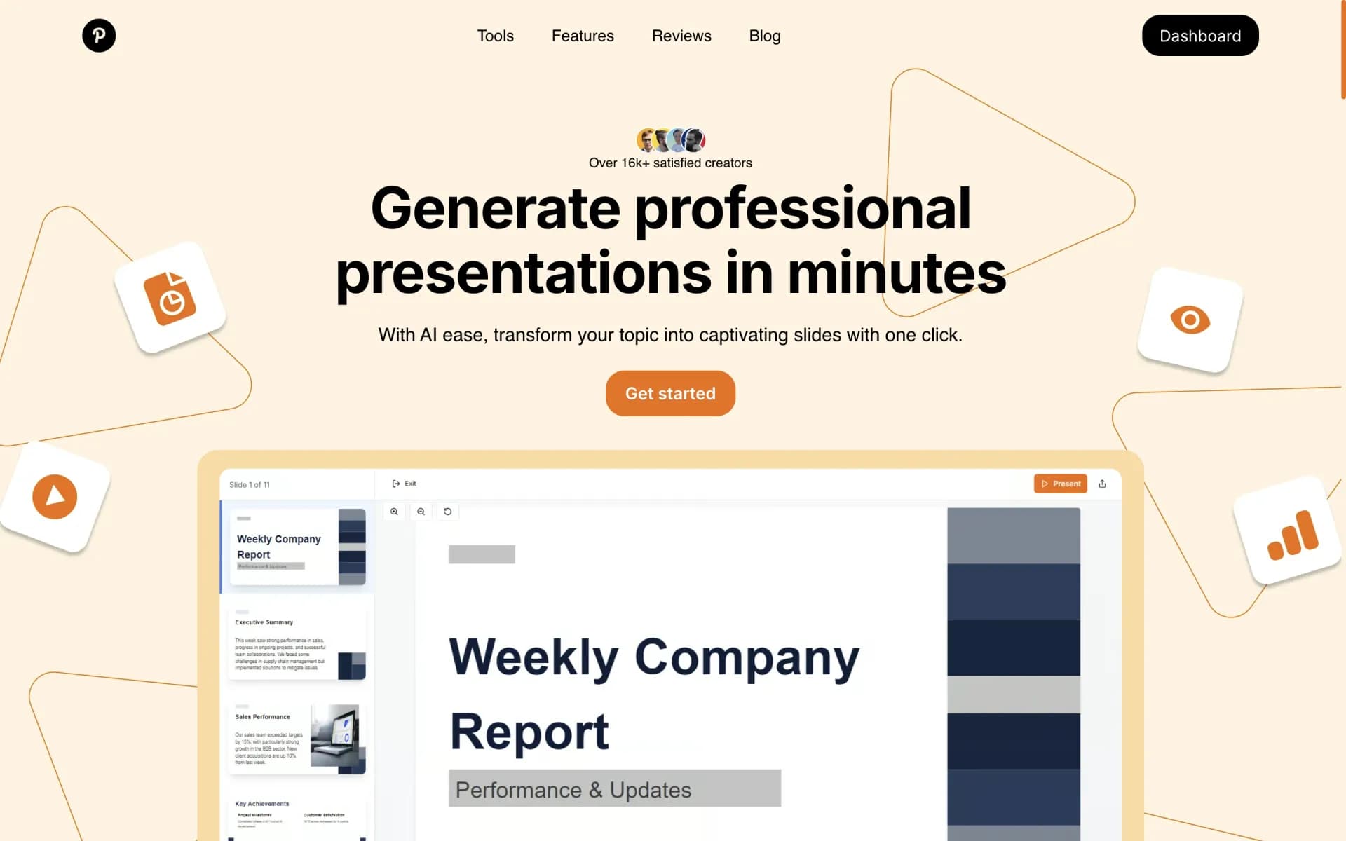 GenPPT homepage screenshot — Create professional presentations in minutes with AI