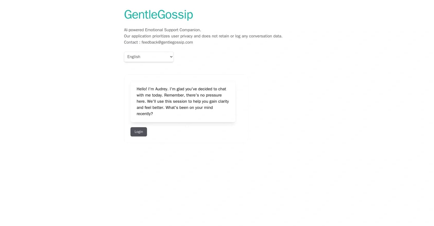 GentleGossip homepage screenshot — AI-powered emotional support at your fingertips.