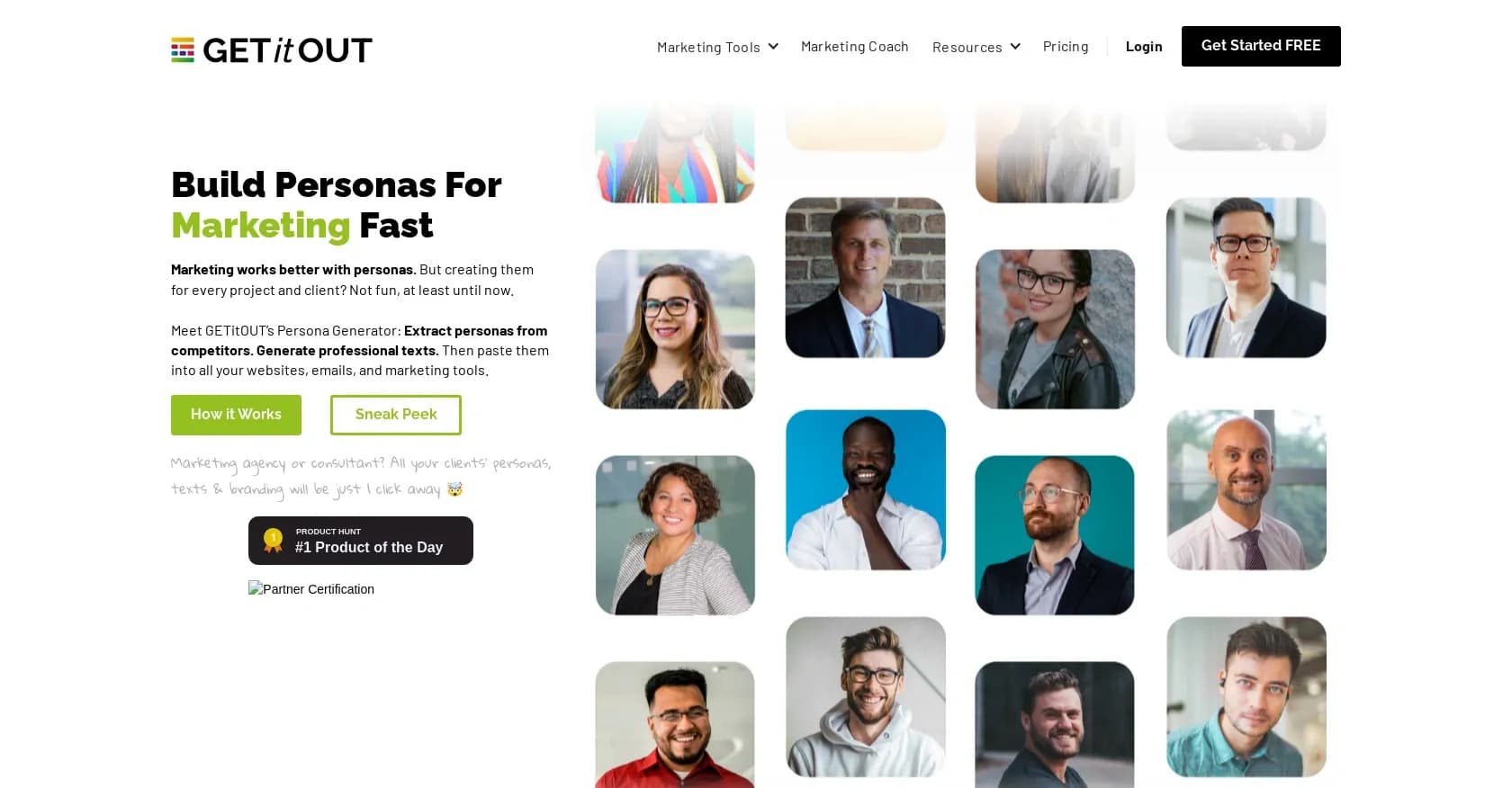 GETitOUT homepage screenshot — Essential marketing tools for professionals