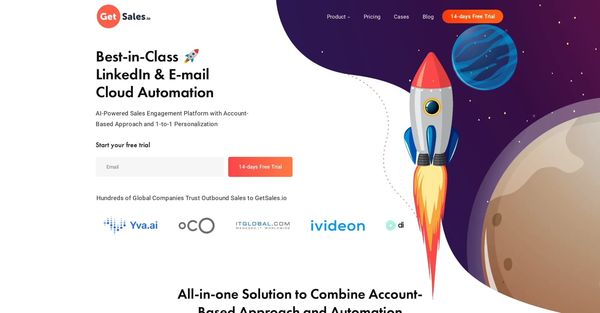 GetSales.io homepage screenshot — AI-powered B2B sales engagement platform