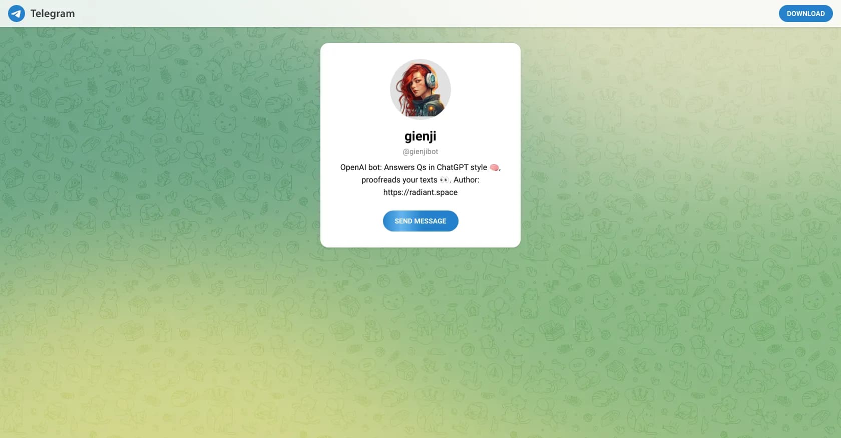 GienjiBot homepage screenshot — AI chatbot for answers and proofreading