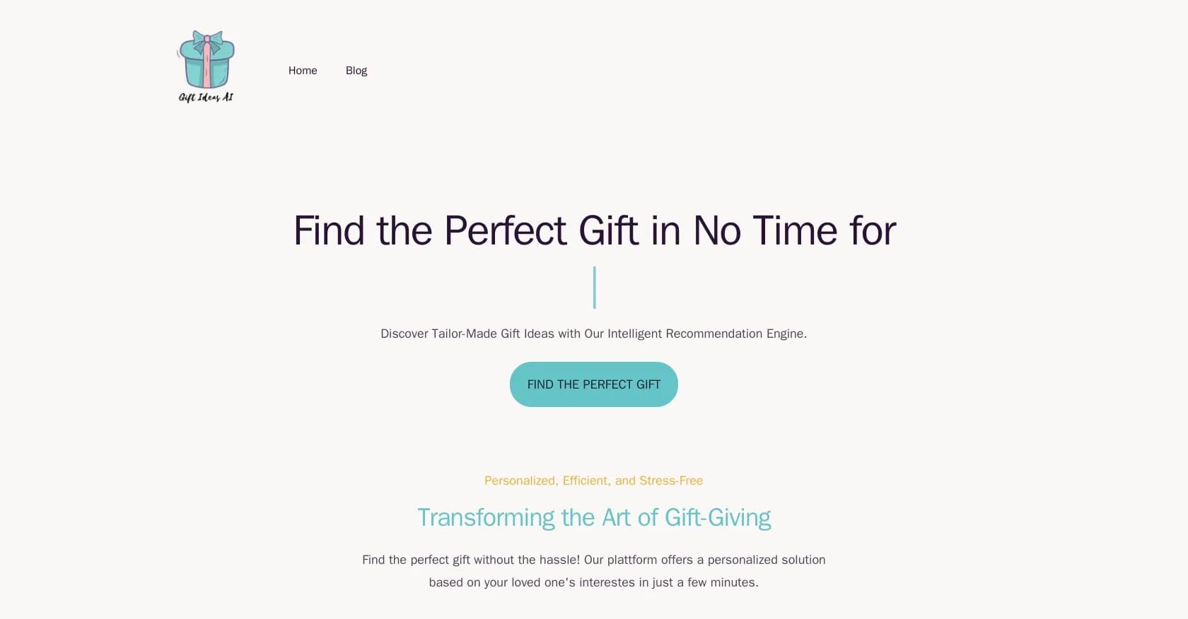 GiftIdeasAI homepage screenshot — Personalized gift recommendations