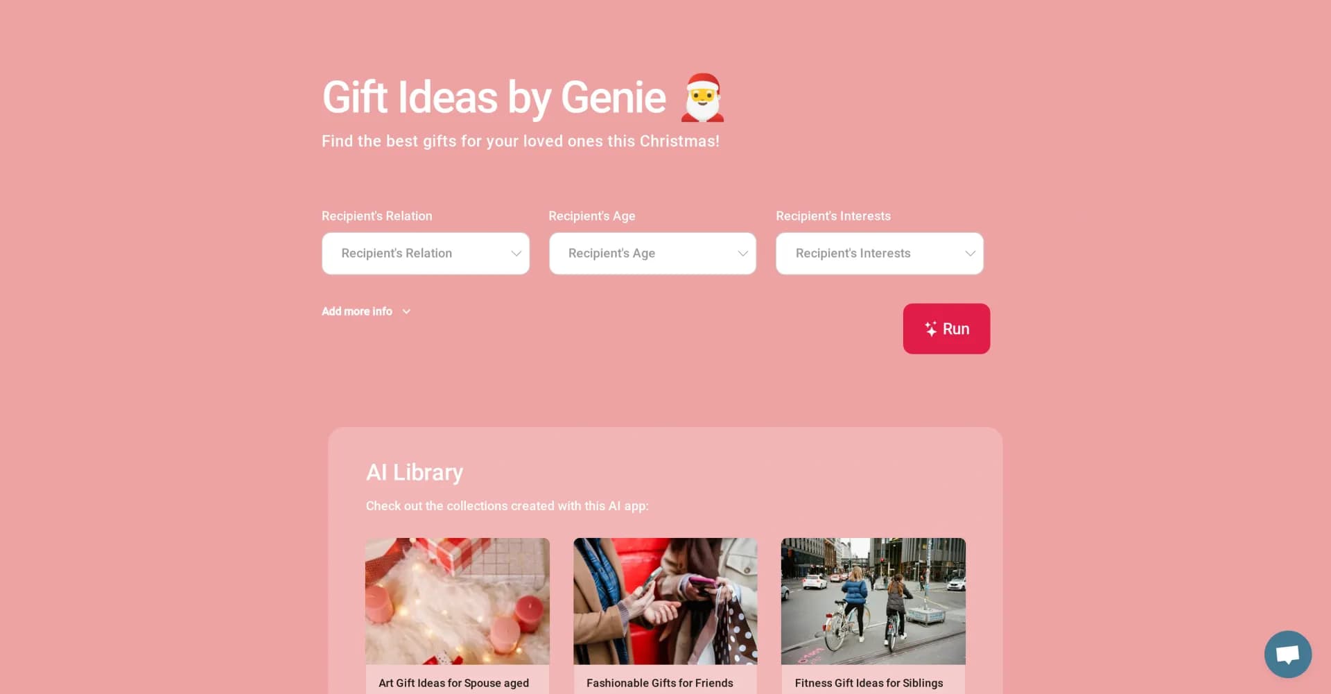Gift Ideas by Genie homepage screenshot — AI-powered gift finder for perfect presents