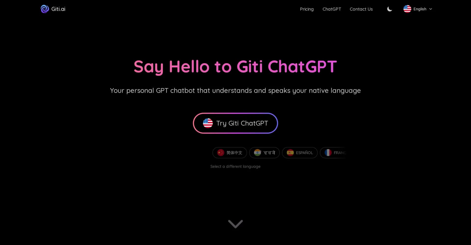 Giti homepage screenshot — AI-powered chatbot for seamless conversations