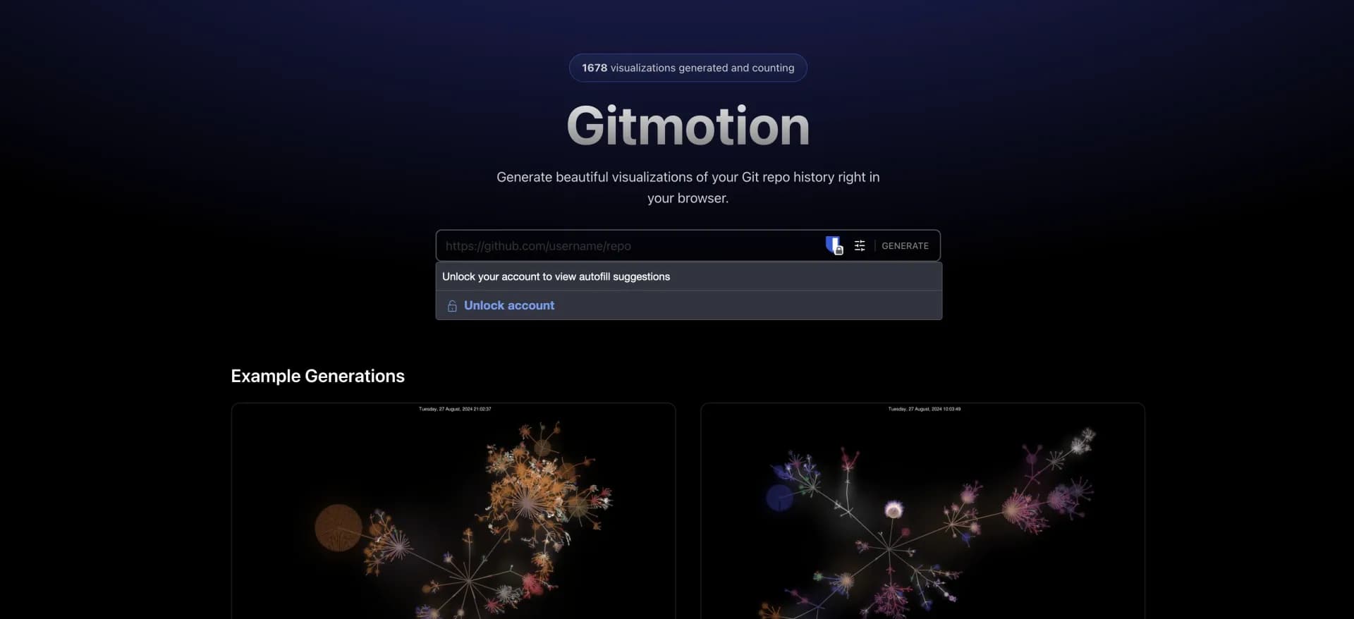 Gitmotion homepage screenshot — Visualize Git repo history in your browser