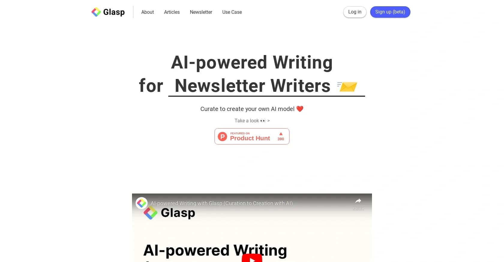 Glasp homepage screenshot — Summarize YouTube videos with ChatGPT
