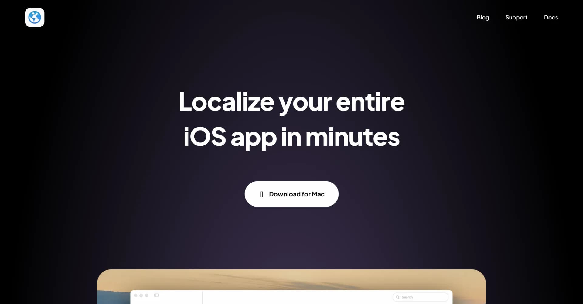 Globify homepage screenshot — Localize your iOS app in minutes with GPT-4.