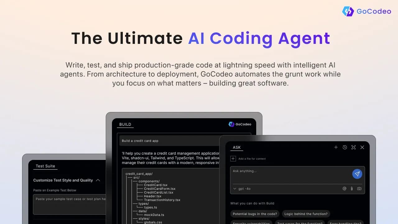 GoCodeo homepage screenshot — The Ultimate AI Coding Agent