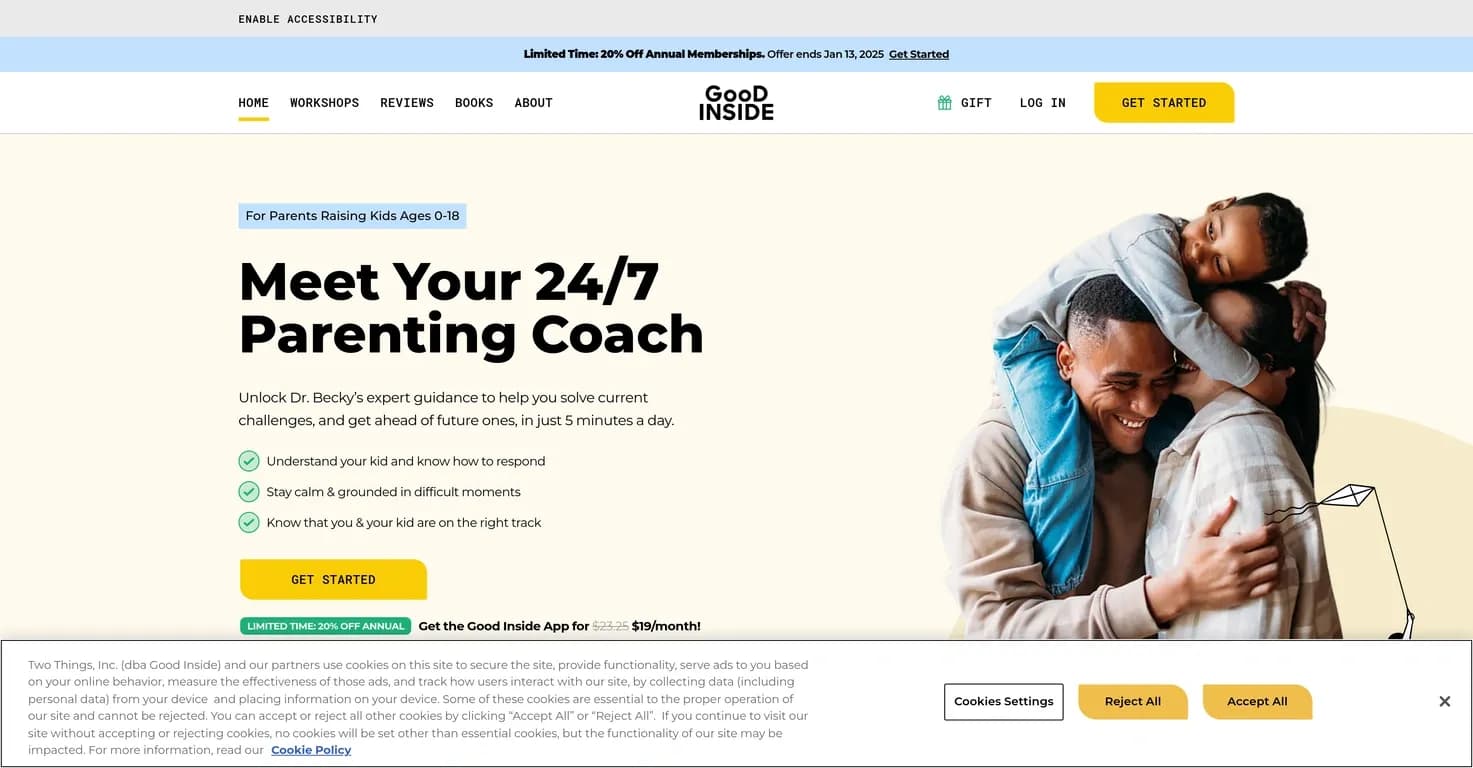 Good Inside homepage screenshot — Become the parent you want to be.