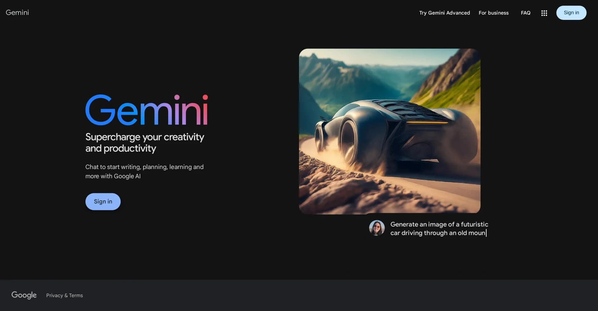 Google Bard homepage screenshot — Supercharge your imagination and bring ideas to life