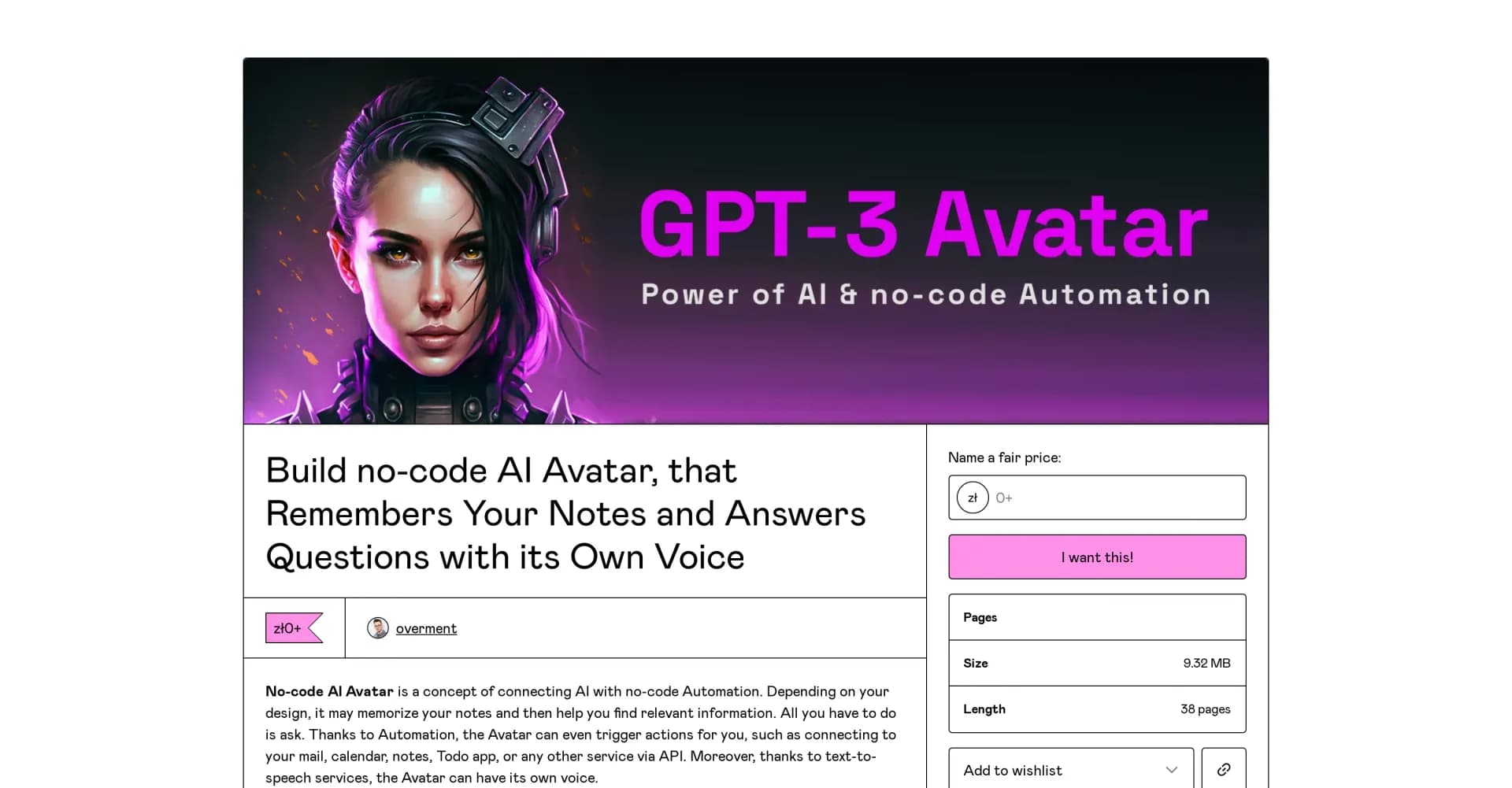 GPT-3 AI Avatar homepage screenshot — Create AI avatars that remember, respond, and automate tasks