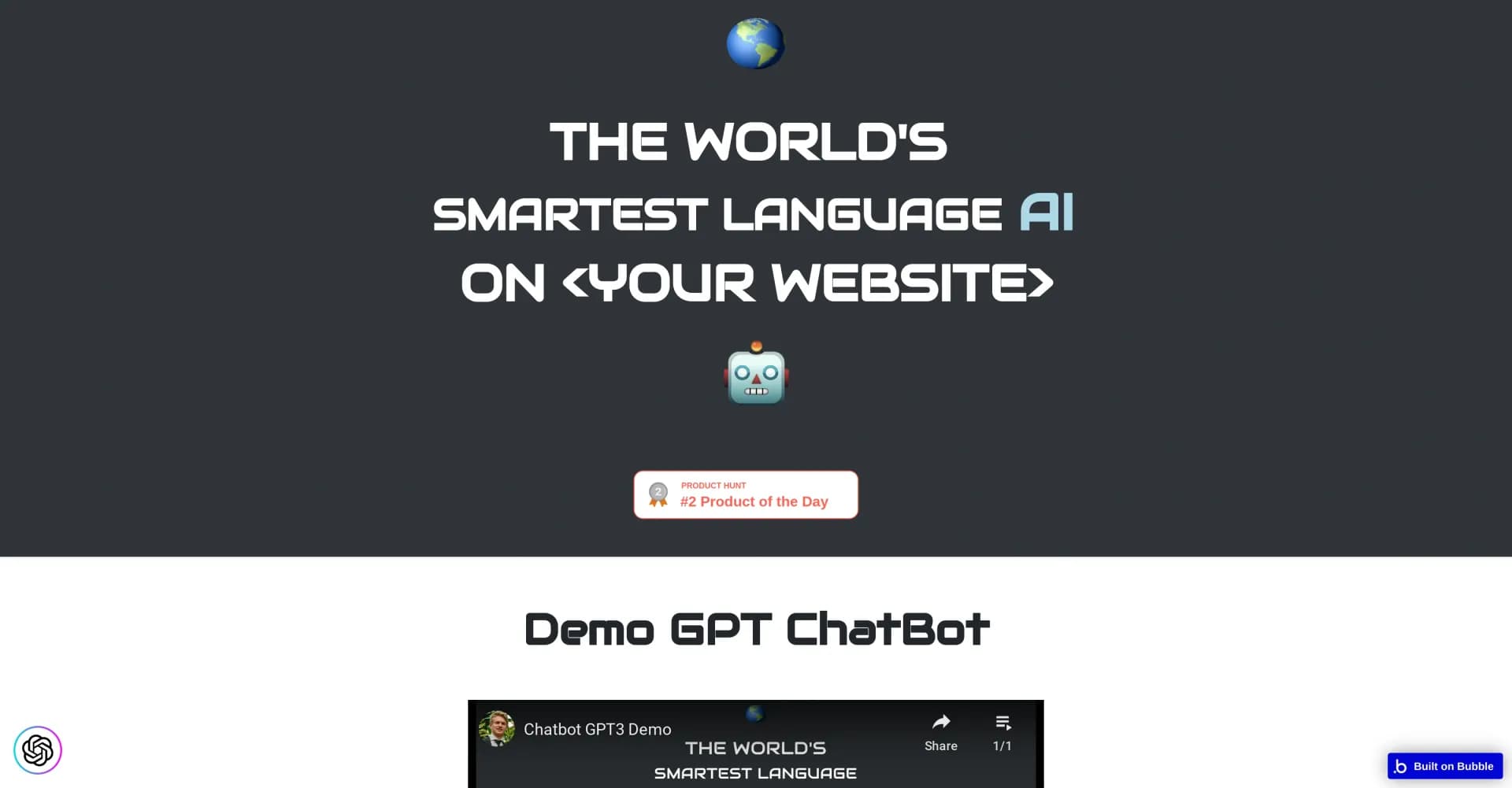 Chatbot GPT3 Plugin homepage screenshot — Point-and-click web app builder on the cloud.