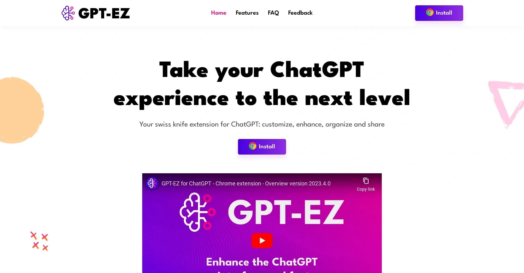 GPT-EZ homepage screenshot — Supercharge ChatGPT: Customize, enhance, and share.