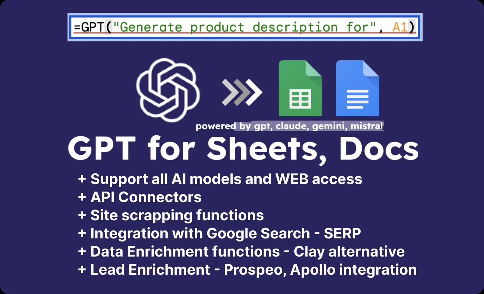 ChatGPT, Gemini, Mistral, Perplexity for Sheets | Pro... homepage screenshot — GPT, Gemini, Mistral, Perplexity for Sheets | Programmatic S