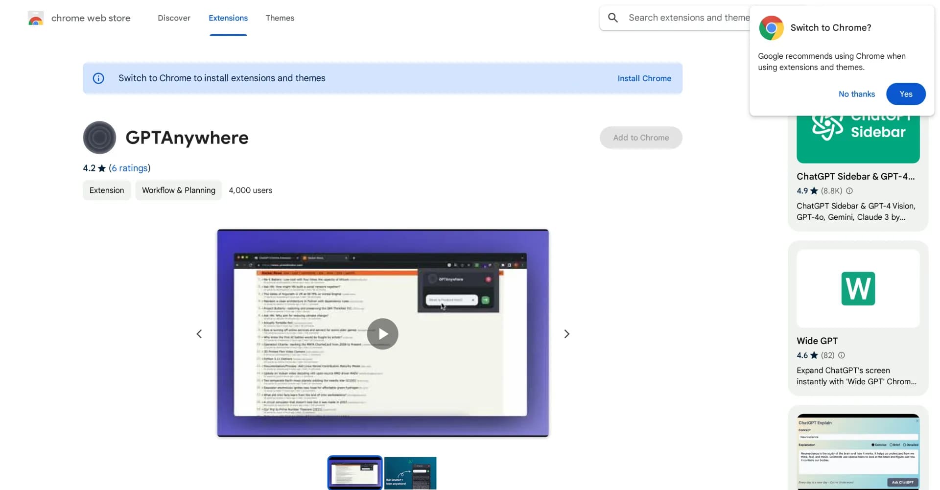GPTAnywhere homepage screenshot — Super Easy access to ChatGPT with a simple Chrome-Extension