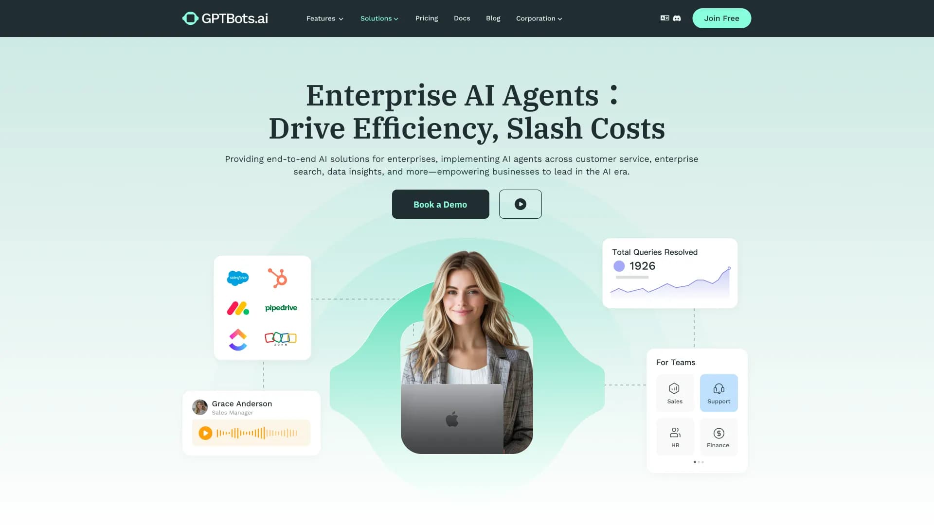 GPTBots homepage screenshot — Enterprise AI Agents