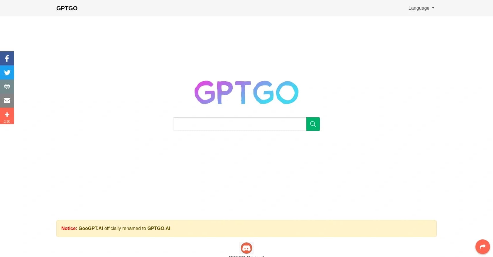 GPTGO homepage screenshot — Search with Google and ChatGPT combined.