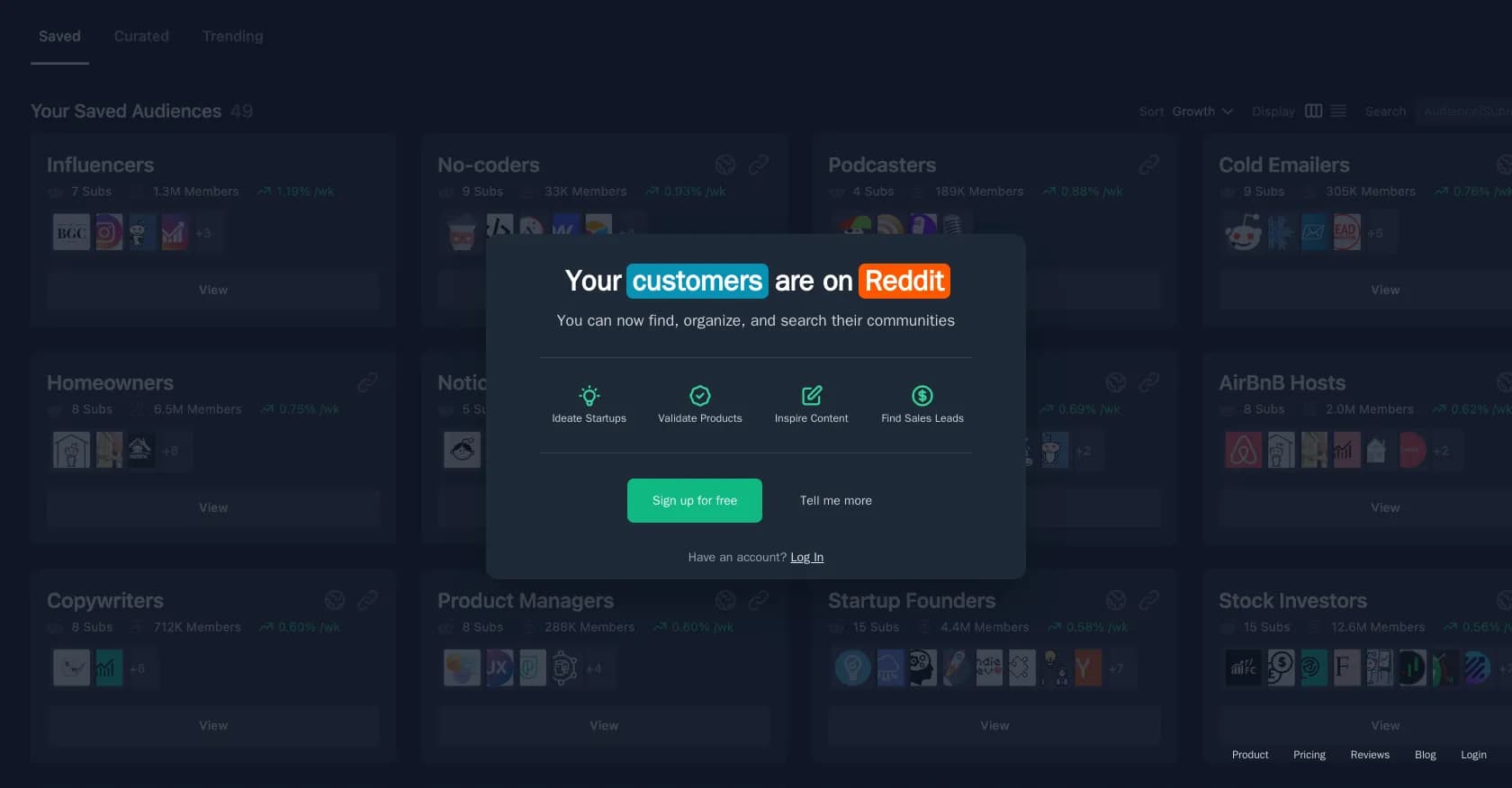 Gummy Search homepage screenshot — Reddit insights for market research & audience analysis.