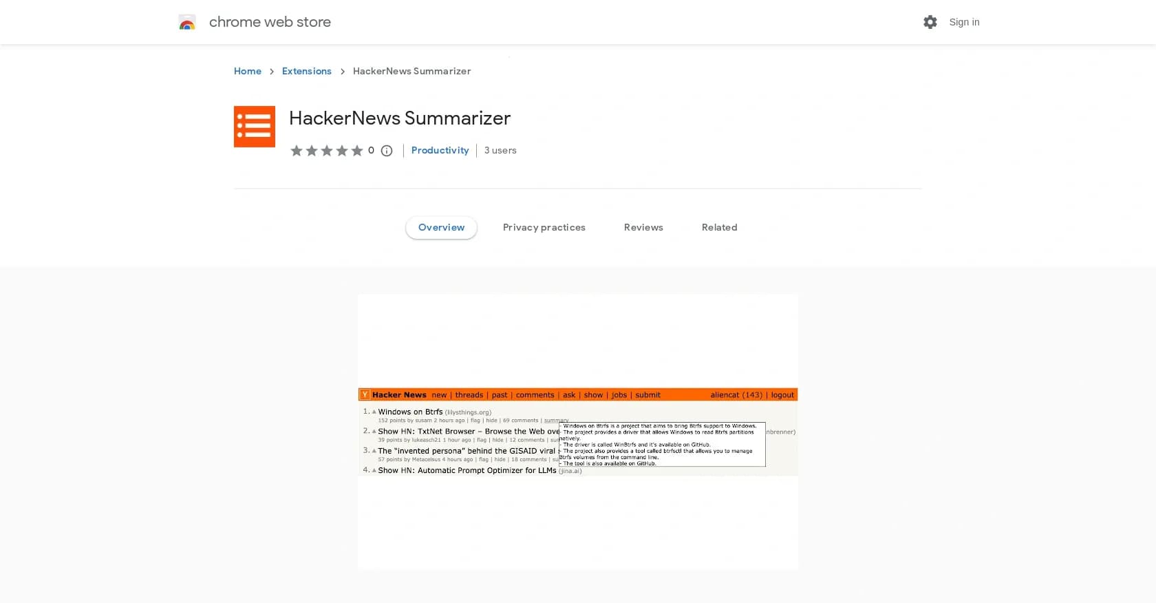 HackerNews Summarizer homepage screenshot — Summarize Hacker News articles with Chrome extension.