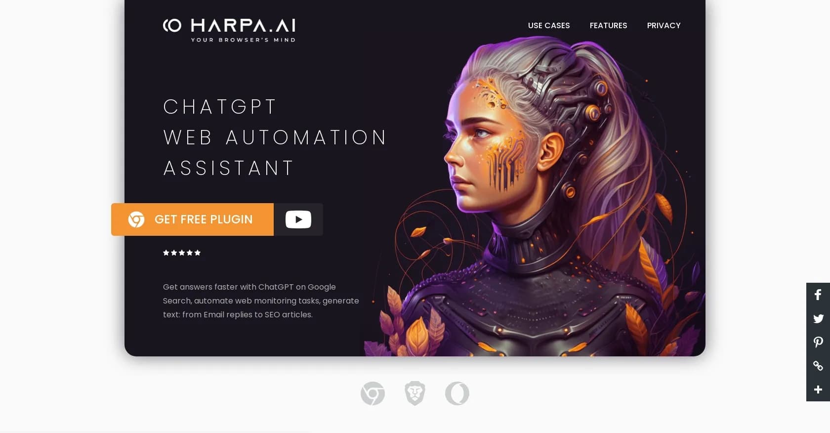 Harpa homepage screenshot — AI-powered web assistant for automation and productivity