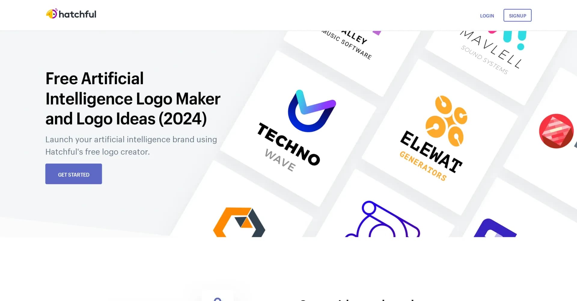Hatchful homepage screenshot — Create AI logos instantly with our free maker.
