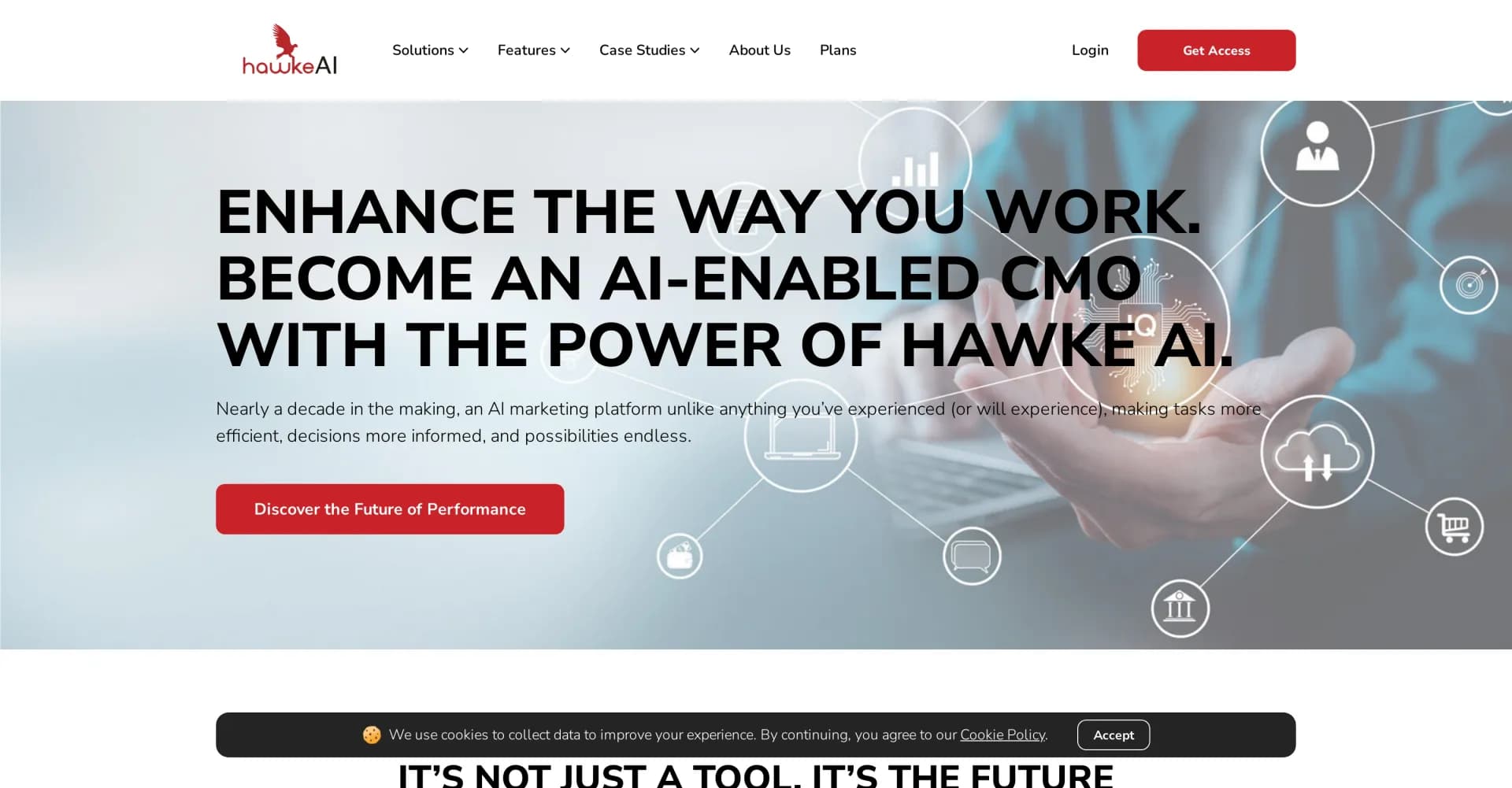 Hawke AI homepage screenshot — AI-powered digital marketing insights and performance protec