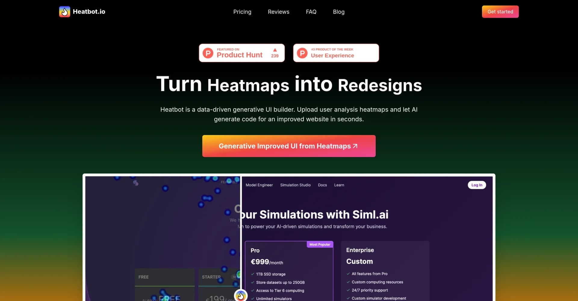 Heatbot.io homepage screenshot — Generate improved websites from heatmaps with AI.