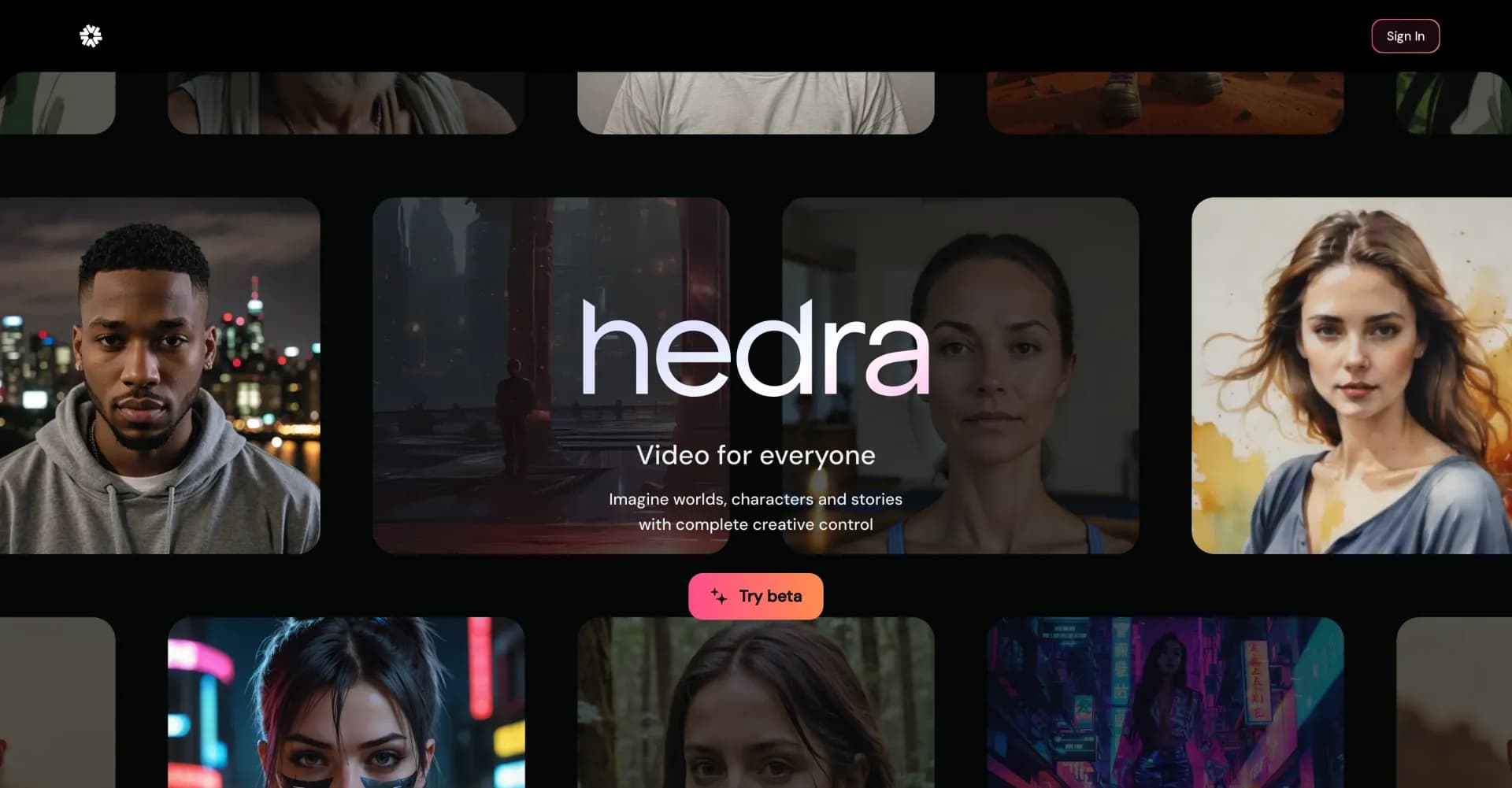 Hedra homepage screenshot — Unleash your imagination with AI-powered video creation.