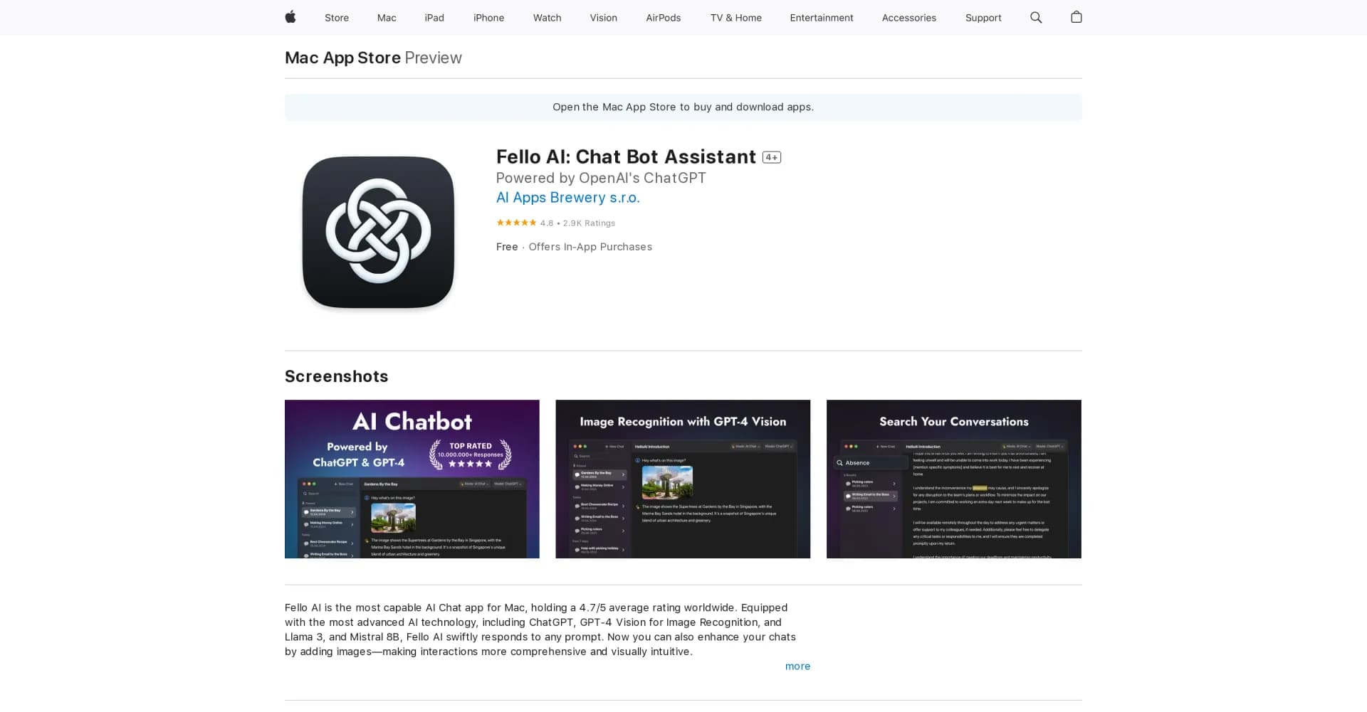 HelloAI homepage screenshot — Your AI Chatbot Assistant on Mac