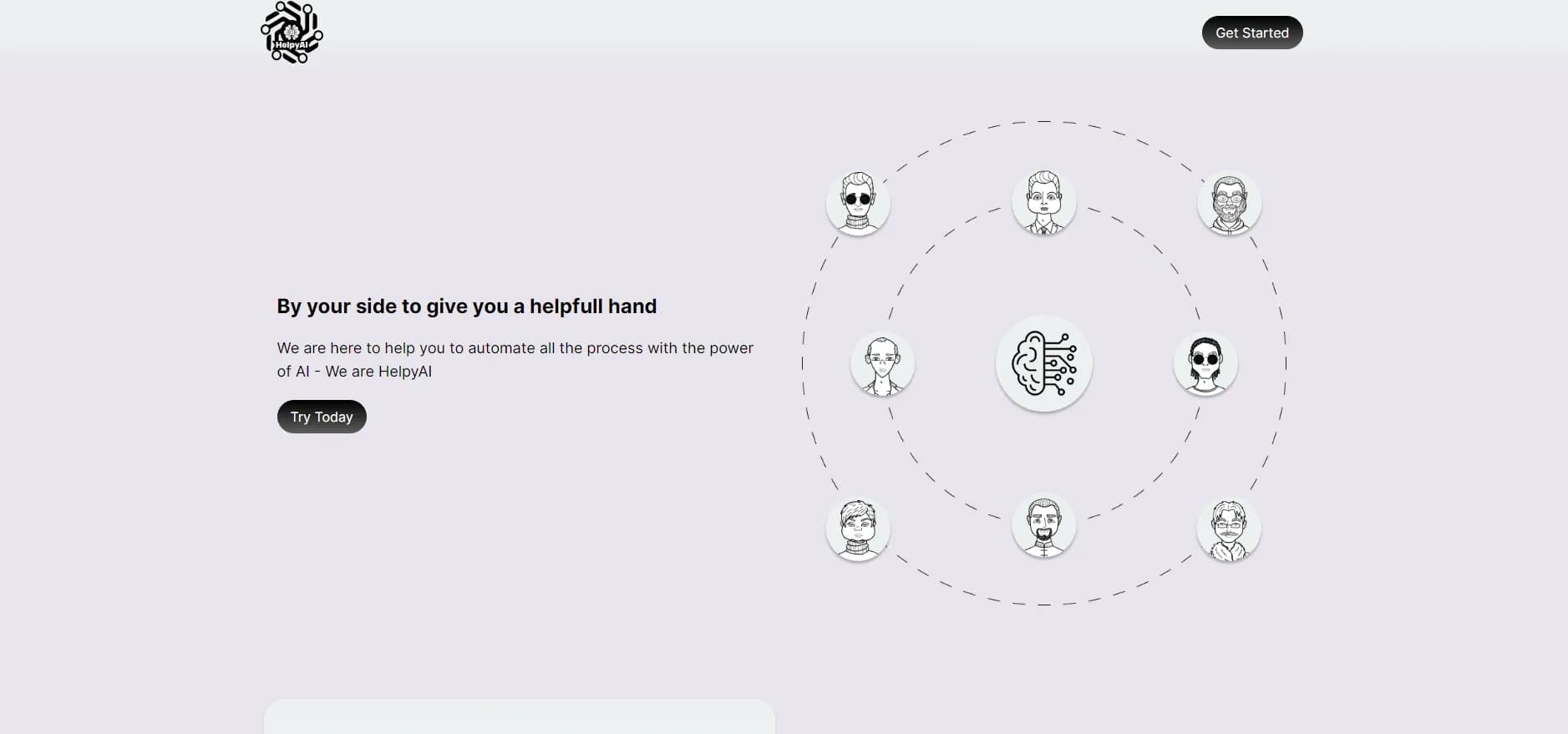HelpyAI homepage screenshot — AI-powered virtual assistants to automate and improve your l
