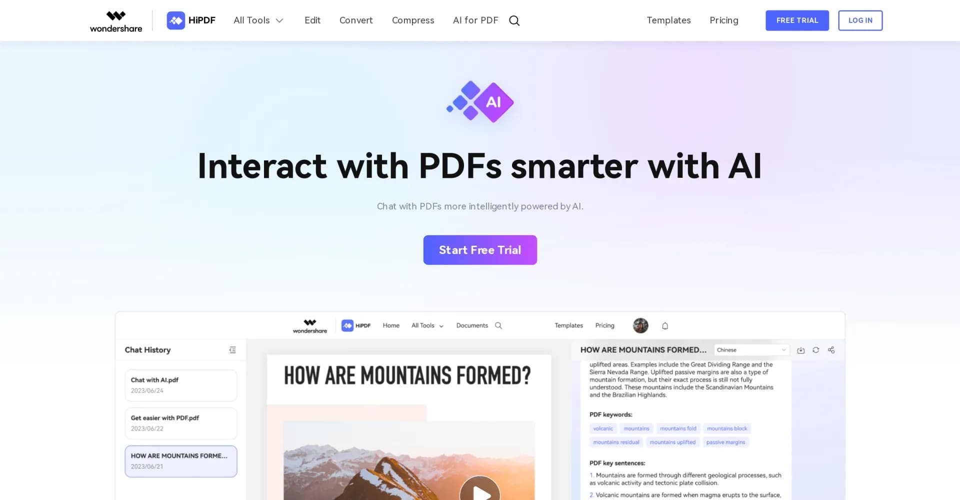 HiPDF homepage screenshot — Edit, convert, and organize PDFs effortlessly online.