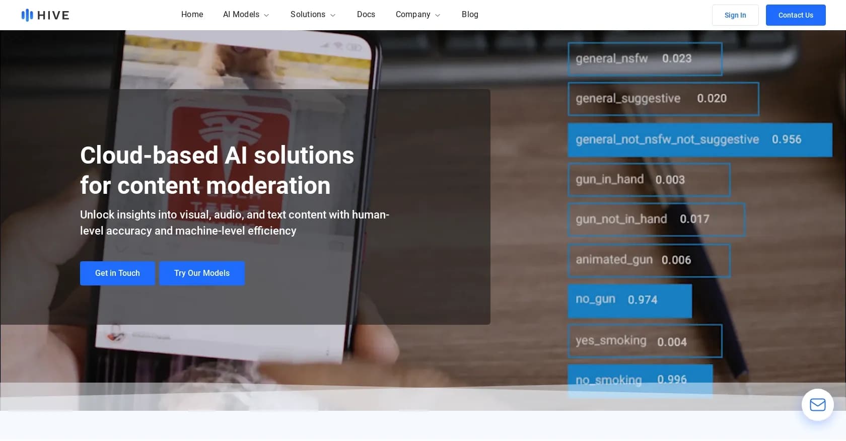 Hive homepage screenshot — Empower apps with AI for content understanding