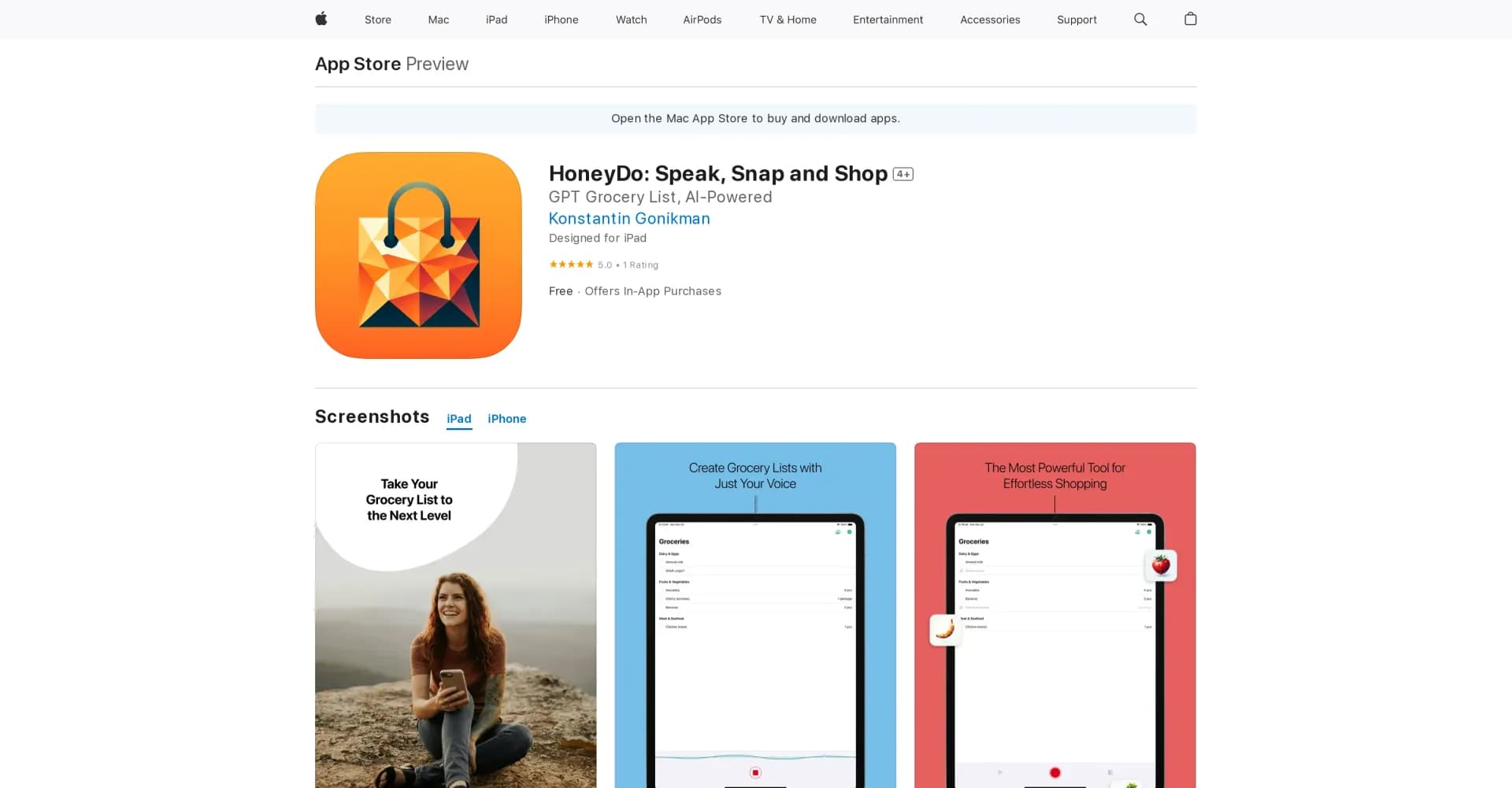 HoneyDo homepage screenshot — Speak, Snap, and Shop with HoneyDo.