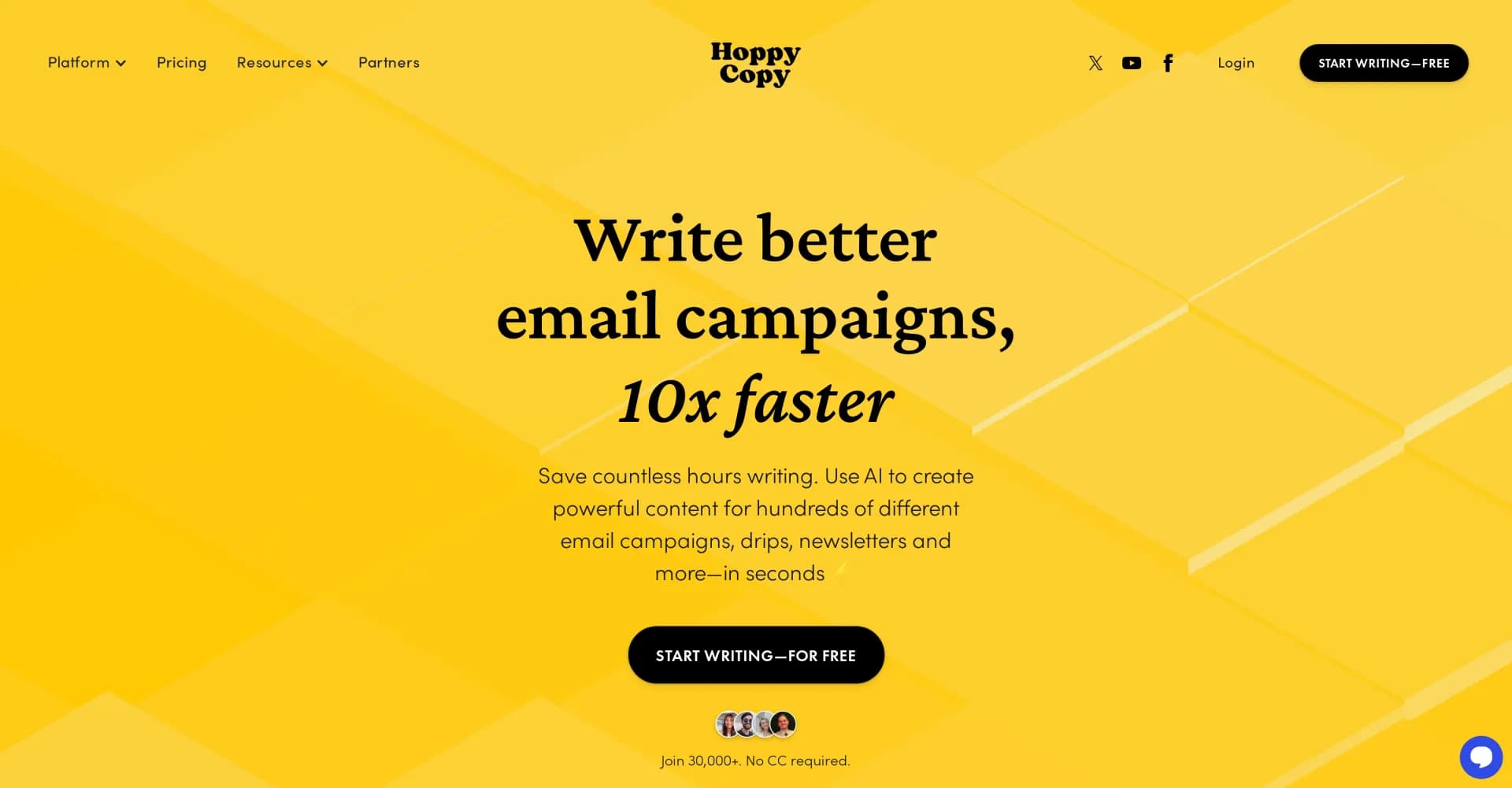 Hoppy Copy homepage screenshot — AI-powered email copywriting for marketers.