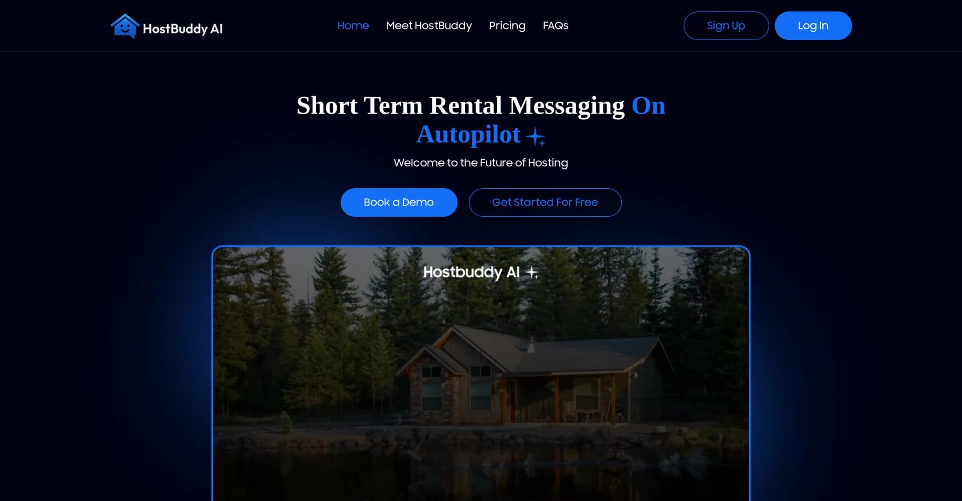 Hostbuddy AI homepage screenshot — AI-powered messaging for short-term rental hosts.
