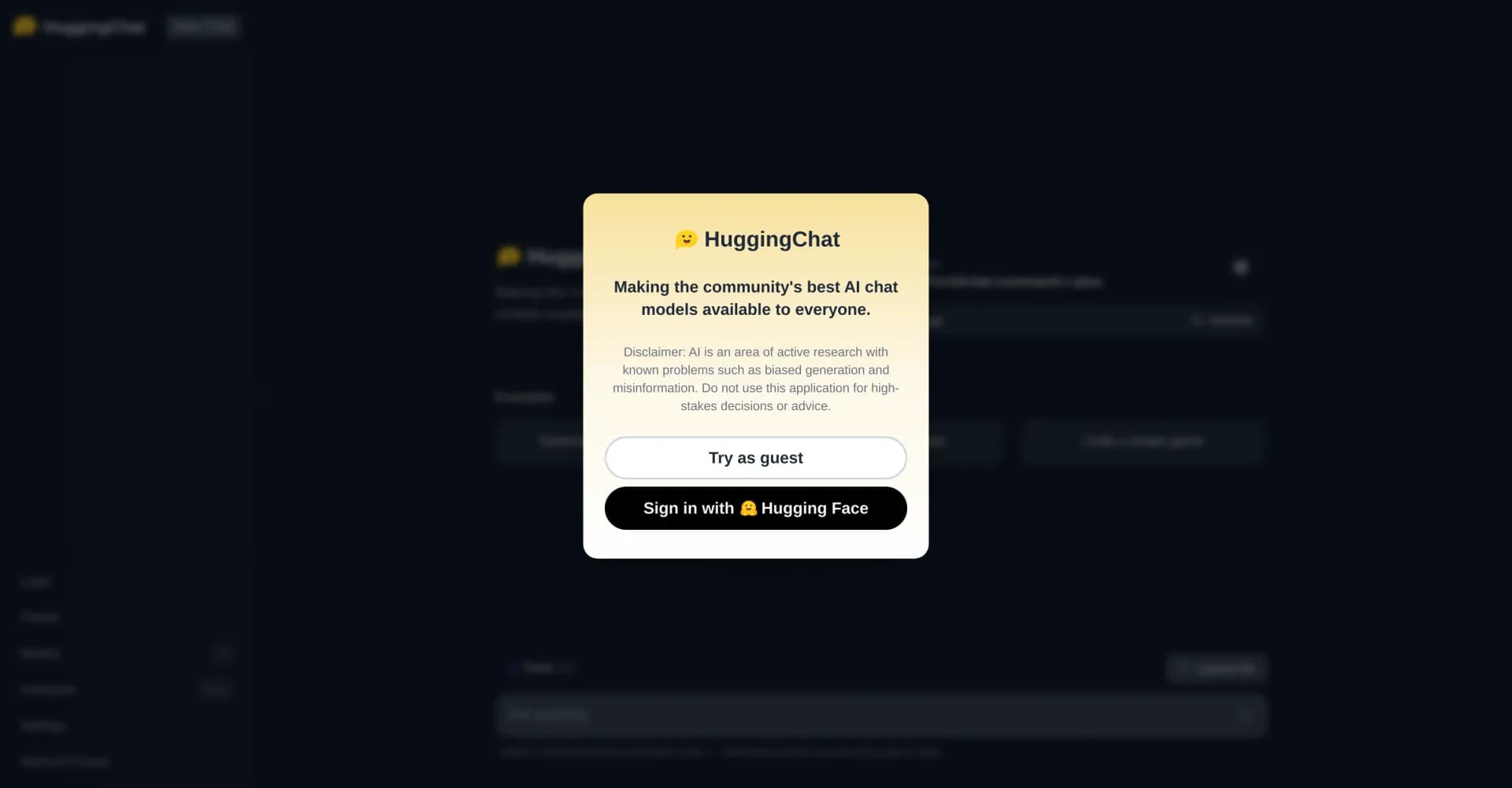HuggingChat homepage screenshot — Open source ChatGPT alternative for everyone