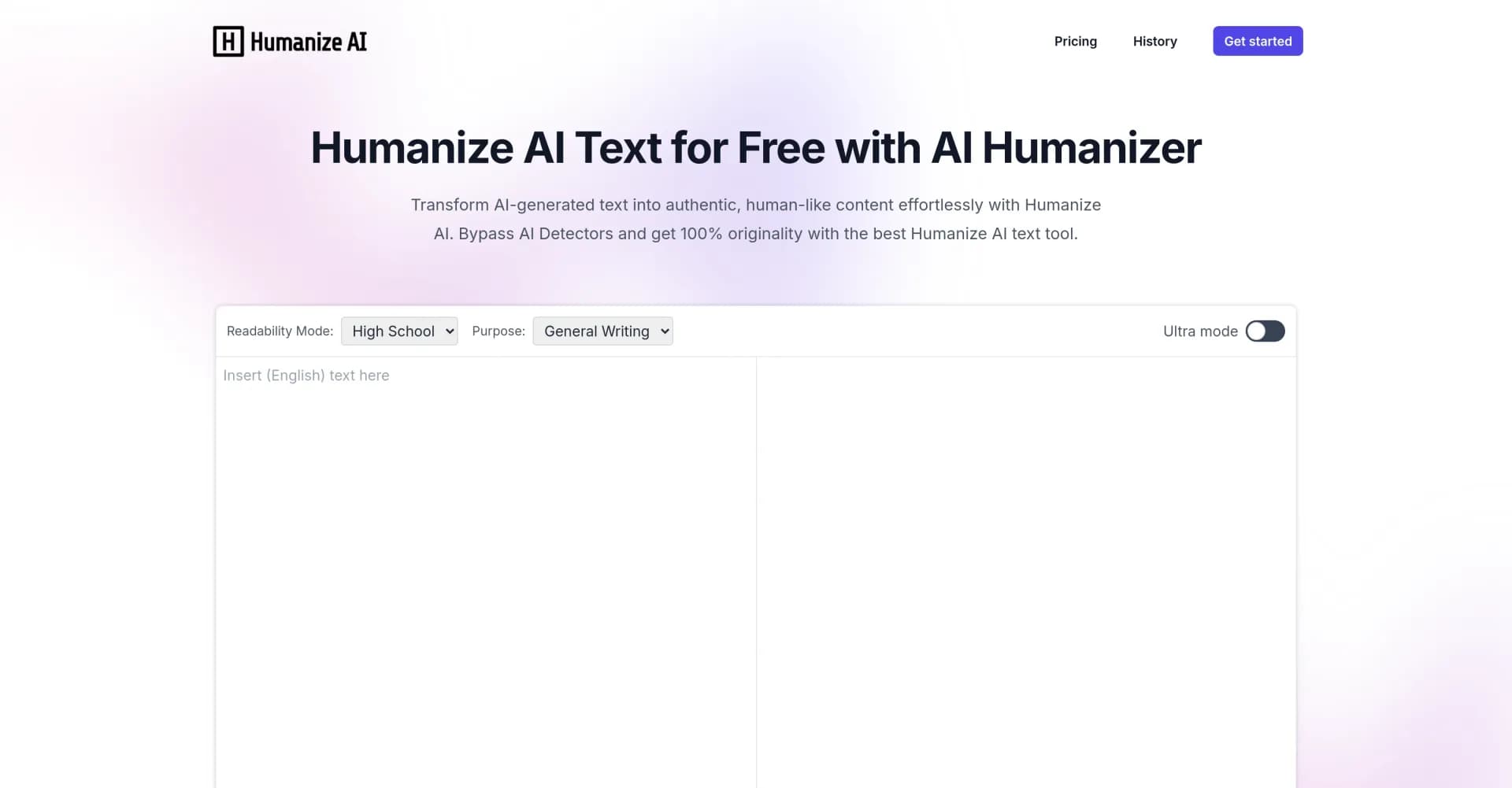 Humanize AI homepage screenshot — Transform AI text into authentic, human-like content