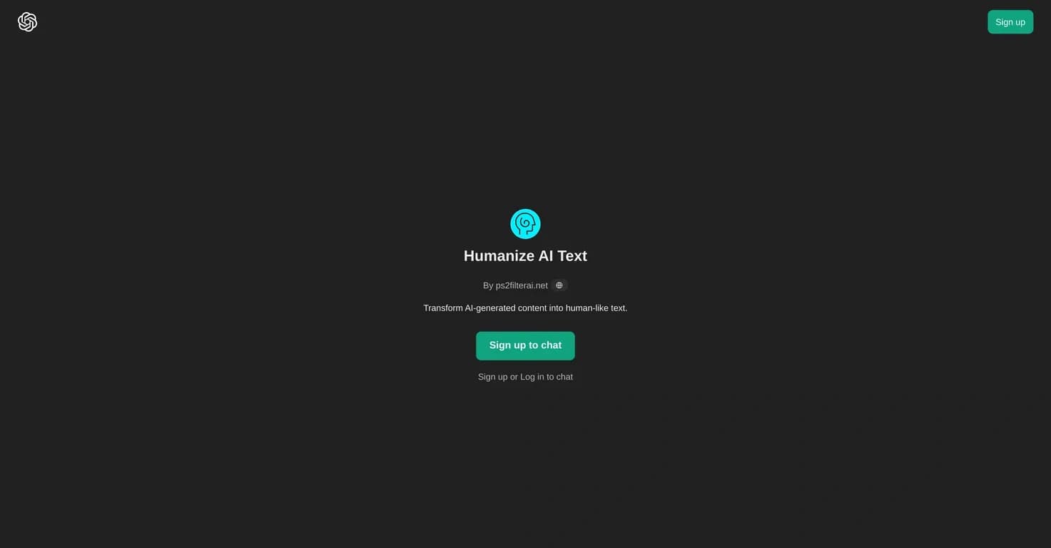 Humanize AI Text homepage screenshot — Transform AI text into human-like content.