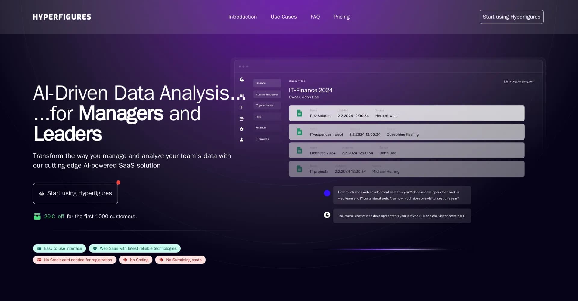 Hyperfigures homepage screenshot — Create stunning data visualizations in seconds.