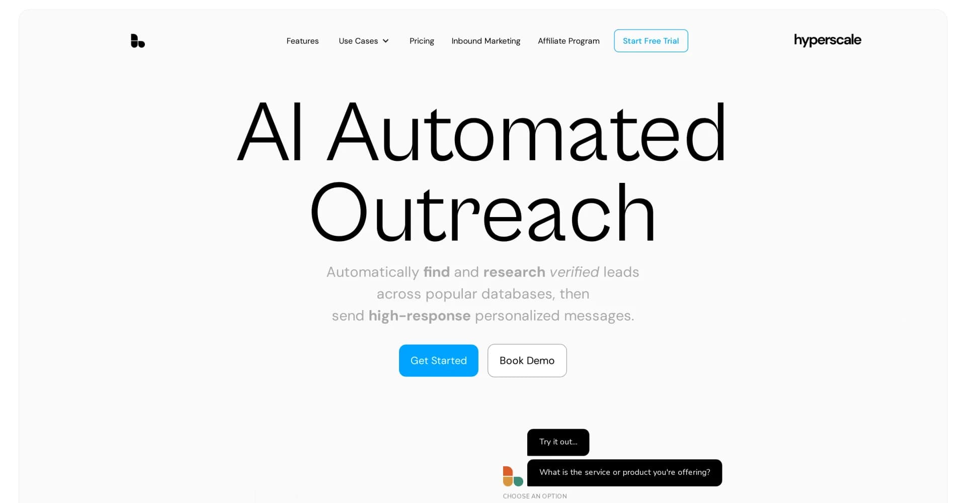 Hyperscale homepage screenshot — Supercharge sales with AI-powered lead generation.